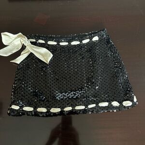 LoverShack Fancy  Black Sequin sMini Skirt with cream bow